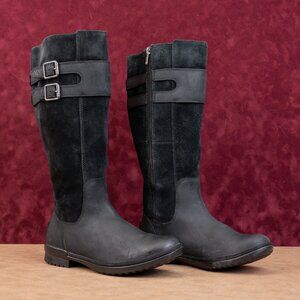 UGG Women Zarina Waterproof Black Leather Zip Riding Knee Boots sz 7US EUR38